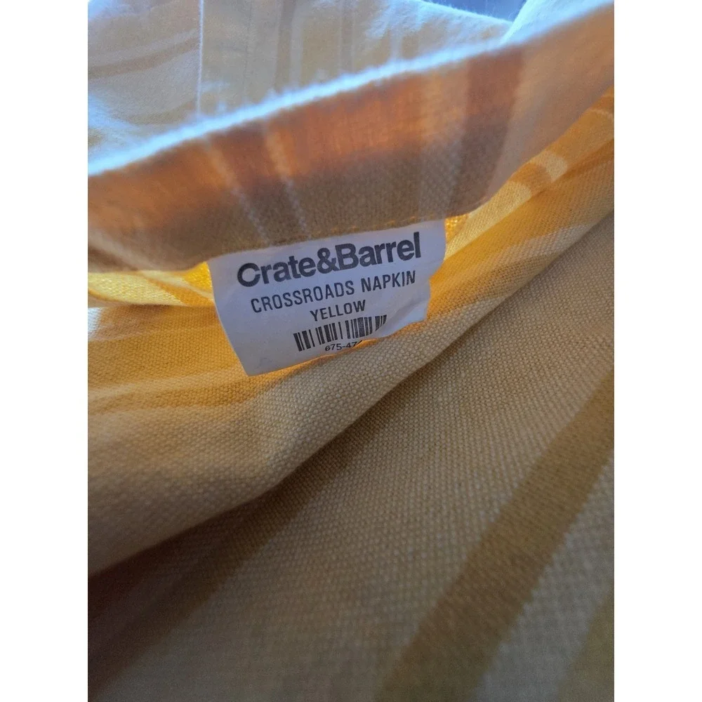 Crate & Barrel Yellow Striped Cotton Napkin 20x18 Set India Cloth Dinner
